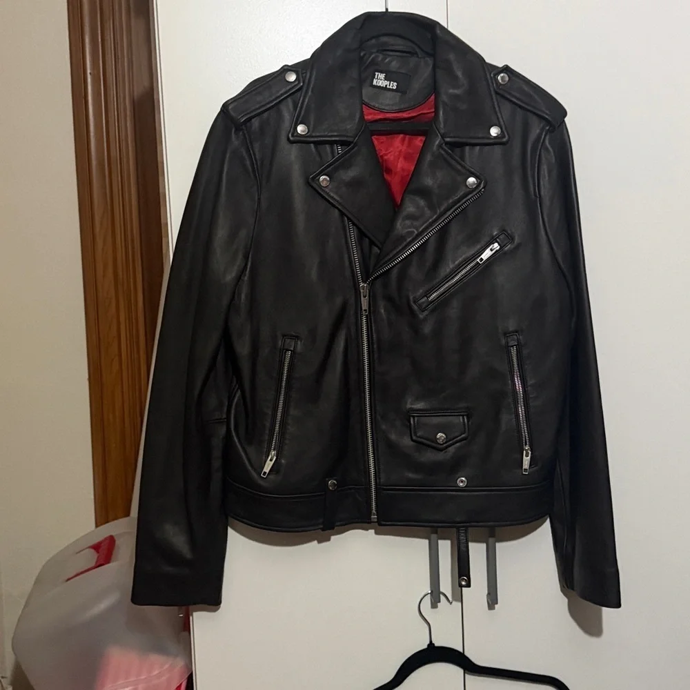 NWT The Kooples Men's Black Real Leather Bike Jacket Size XL